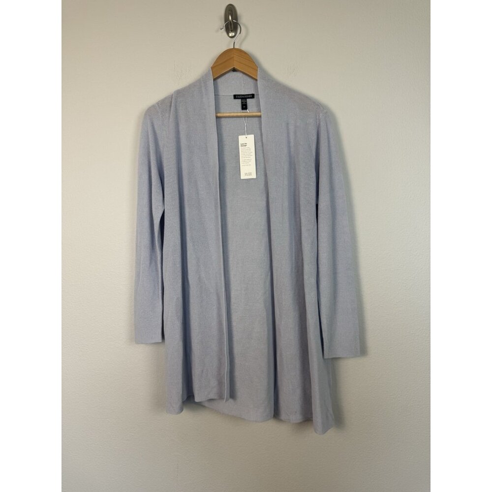 Eileen Fisher Linen Cotton High Collar Long Cardigan Blue Gray‎ Sz S NWT $248